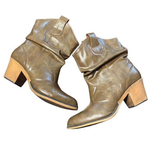 Charles Albert Light Brown Faux Leather Heeled Slouch Boots Women’s US 9 M - Picture 1 of 7